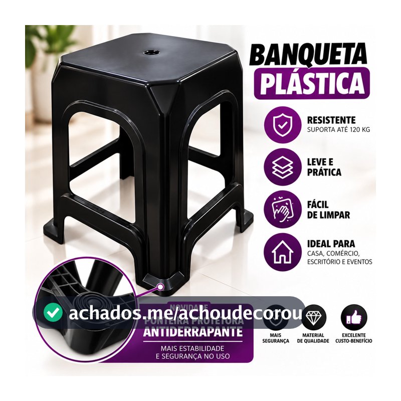 Banqueta de Plástico Adulto Resistente Plástica Reforçada