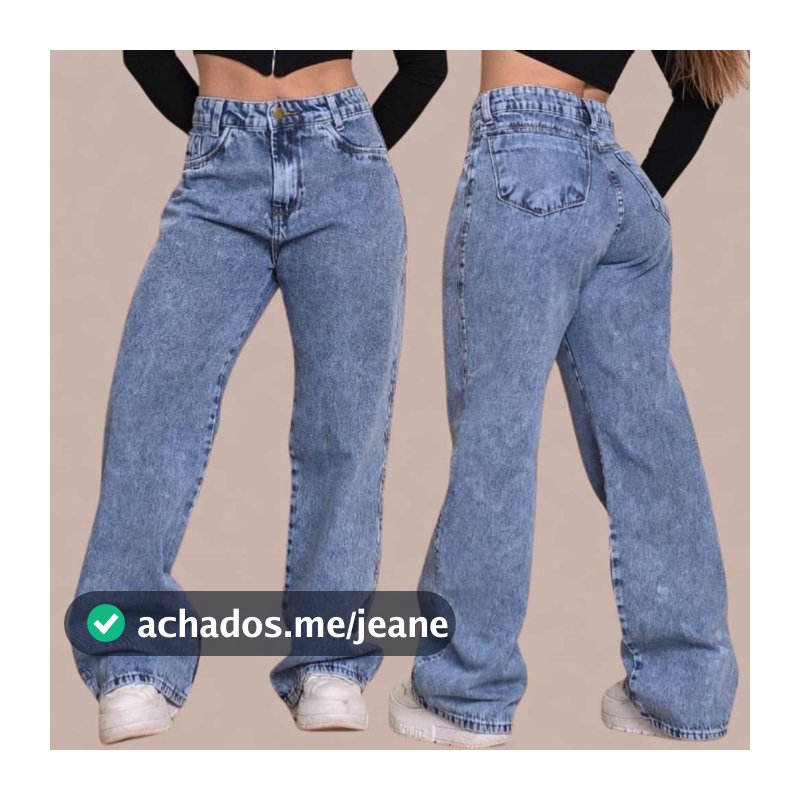 Calça Wid Leg Jeans Feminina MARMORIZADA Cintura Alta Premium 100% Algodão