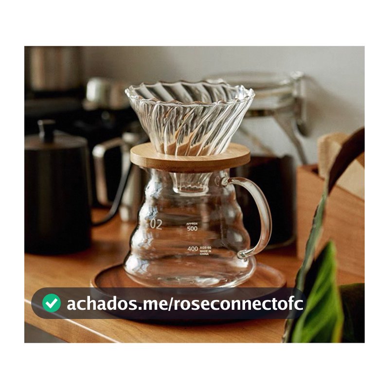 Conjunto Coador Para Café De Vidro + Jarra e Bocal Em Bambu 600ML
