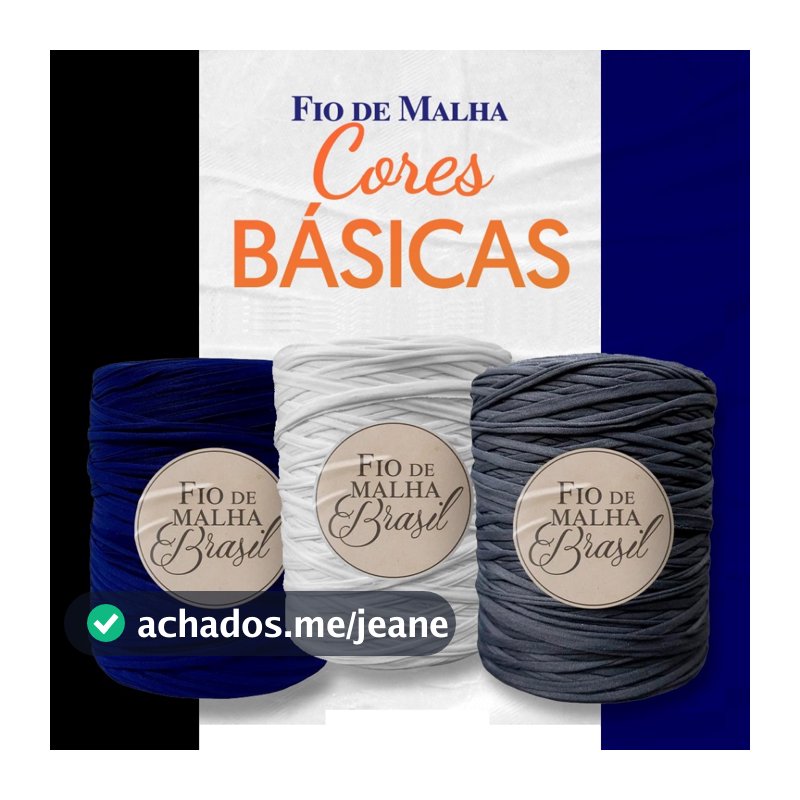Kit 2Kg Fio de Malha Brasil - Cores Básicas - Preto, Branco e Azul Marinho - Para Crochê Artesanato Trico Residual fl
