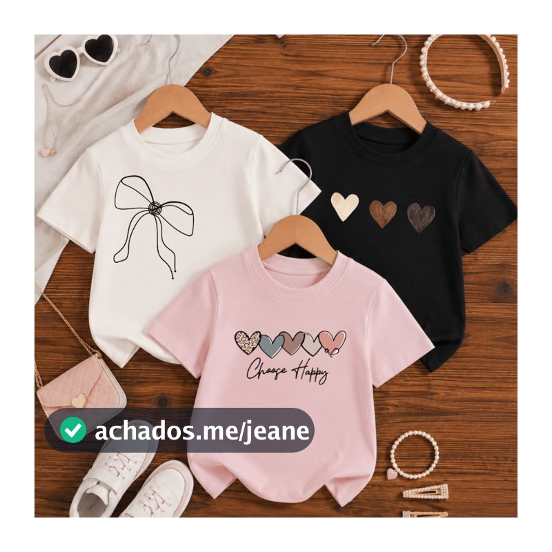 Kit 3 Camiseta  Infantil Meninas Tecido Leve Novas Variedades 2 Ao 16