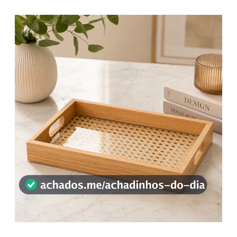 Bandeja Decorativa Retangular de MDF com Fundo Treliça 31,5x21,5cm - Lyor