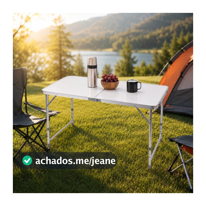 Mesa Dobravel 120 x 60 cm Vira Maleta com Alça Casa Camping Jardim Festa Pesca Eventos Branca Portátil