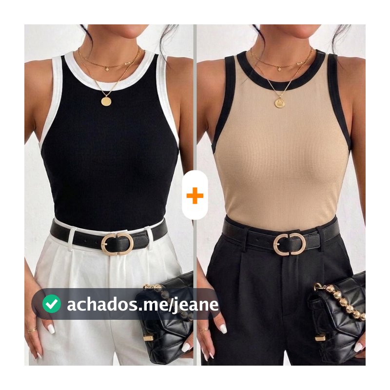 Kit 2 Blusas Feminina Bicolor Regata Canelada Ribana Premium Social Americana Básica Promoção