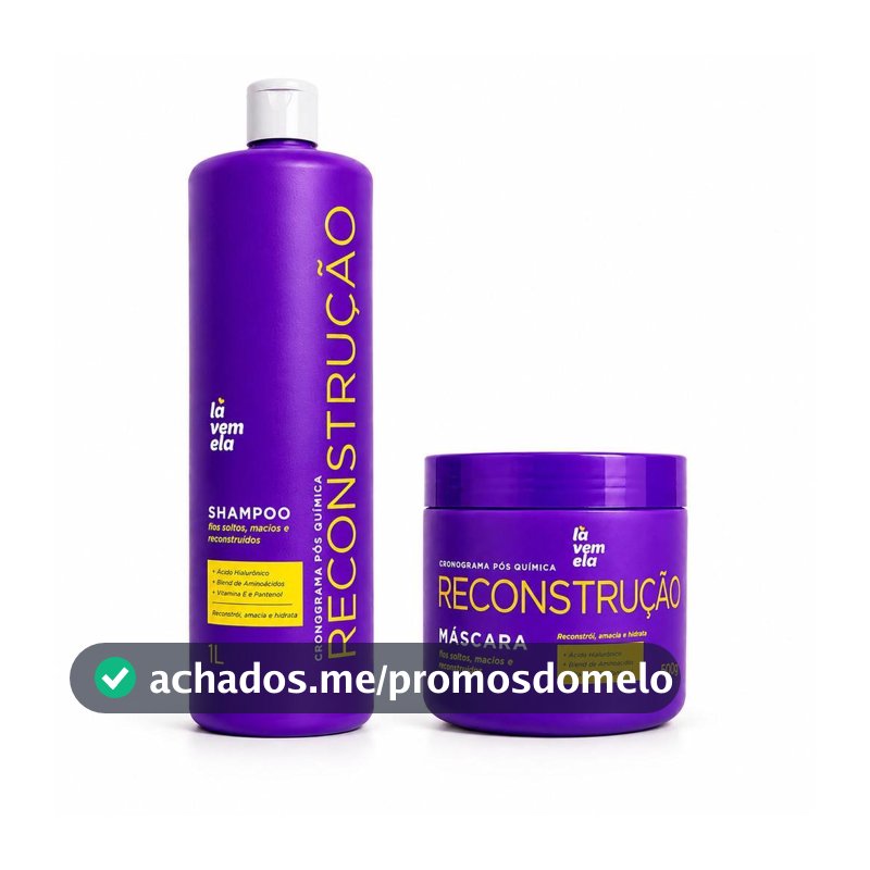 Kit Cronograma Reconstrução Capilar Shampoo 1L Máscara 500g Lá Vem Ela Com Cabelos Maravilhosos