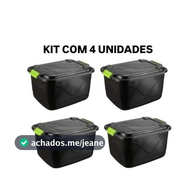 Kit 4 Caixa Organizadora 30 Litros Grande C/Tampa e Trava Cesto para Brinquedos e Multiuso