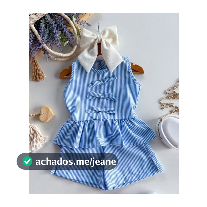 Conjunto Infantil e Juvenil 2 Peças Listrado Com Laço Para Meninas elegantes verão