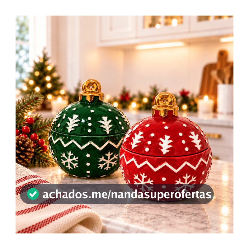 Pote Bomboniere Natalina Com Tampa Natal Louça Bola de Natal Decoração Cerâmica
