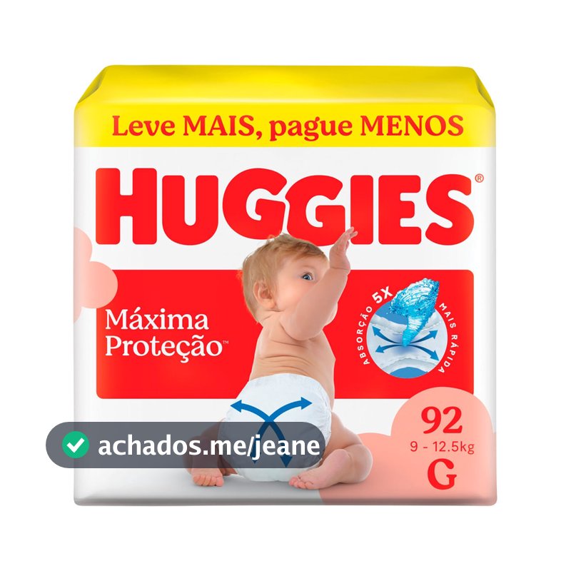 Fralda Huggies Máxima Proteção Tamanho G 92 Unidades Descartáveis
