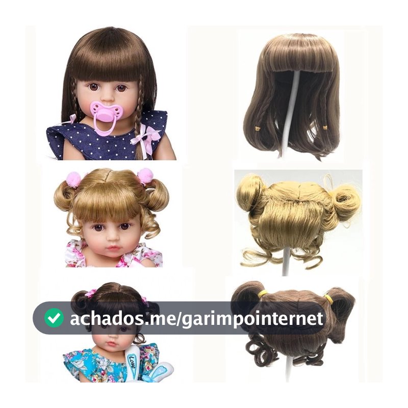 (só peruca sem boneca) 13 Estilo Diferente De Cabelo Reborn Silicone Peruca Do Bebê Da Boneca Longo Encaracolado Marrom De Ouro Para BJD Bonecas Acessório