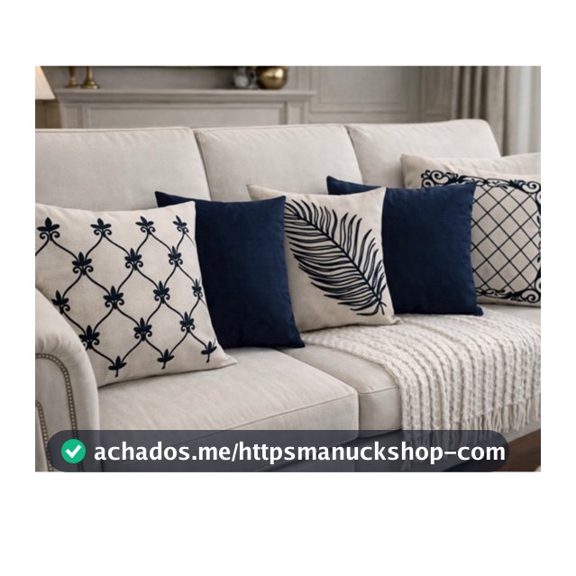 Kit 5 Capas de Almofadas de Linho Bordada com Suede Premium Ziper Invisível - 45x45cm (Sofá/ Cama)