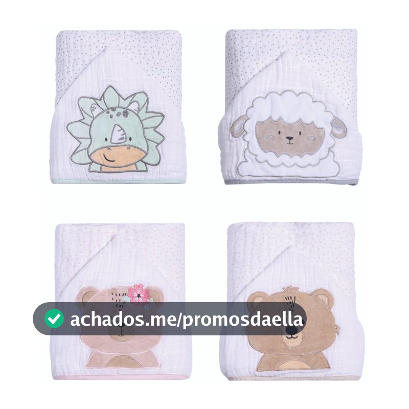 Toalha Banho Fralda Papi Soft com Capuz Três Camadas com Capuz - Bichinhos