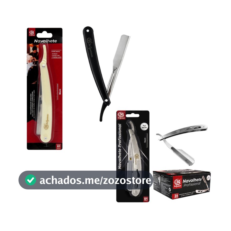 Kit Navalha + Lamina Aço Inox Barbeiro Profissional Iniciante Acabamento Cabelo Barba