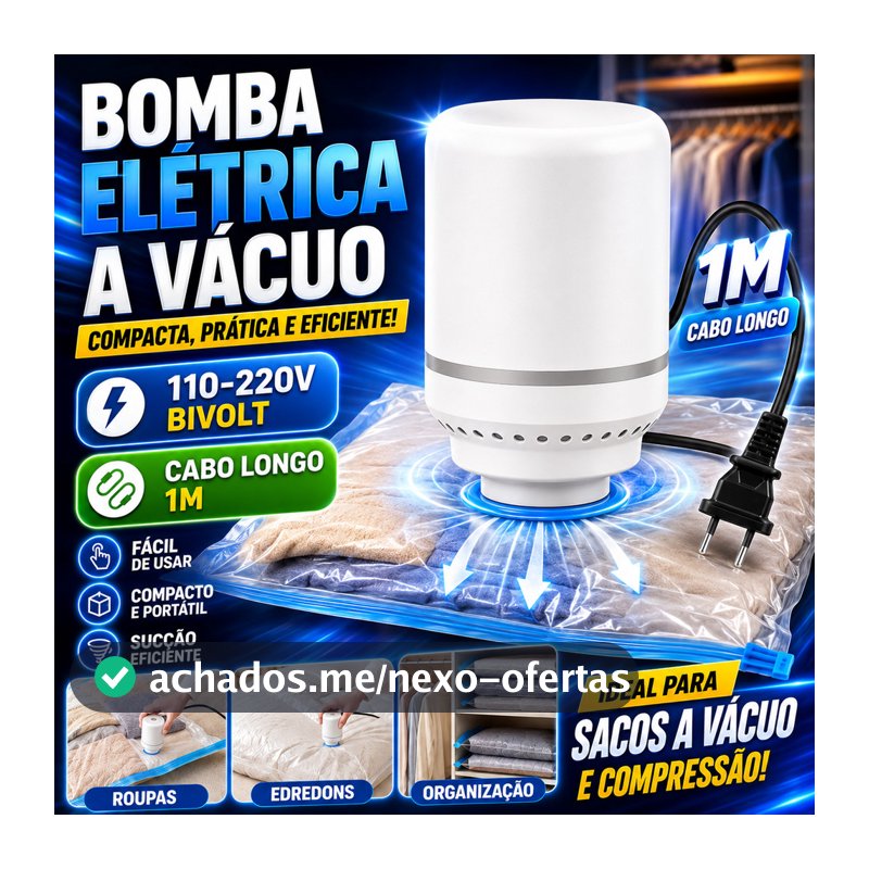 Bomba Elétrica USB 110v 220v Para Saco a Vácuo Organizador de Sucção