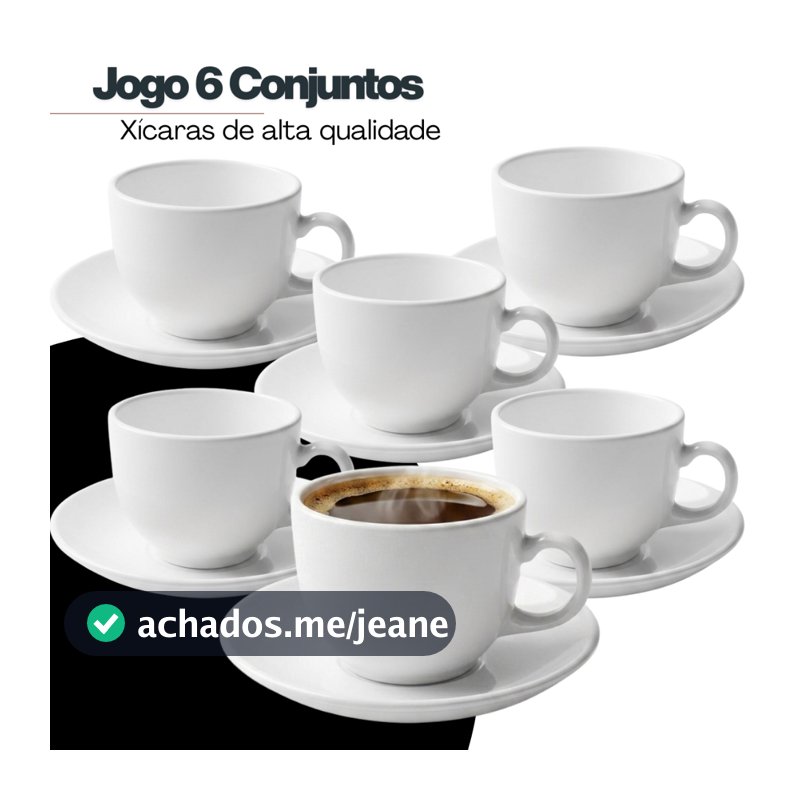 Conjunto 6 Xicara Caneca Lisa Cha Cafe Leite  250ml  c/Pires Chicara Decoracao Cozinha