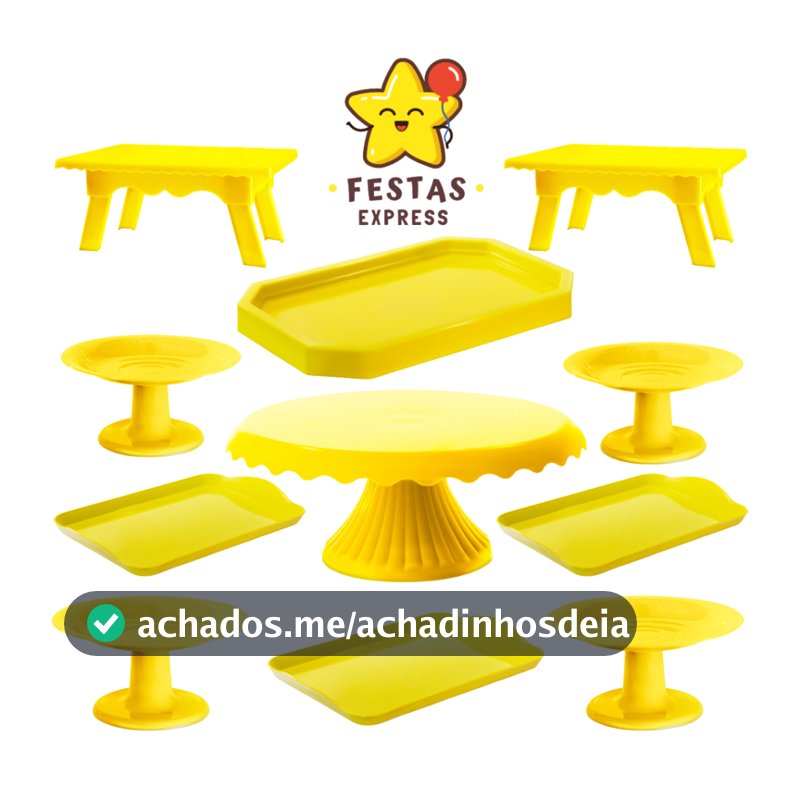 Kit Mesa De Festa Max - 1 Boleira Cake Renda 19cm , 2 Mesinhas , 4 Mini Cakes , 3 Bandejas 20x13 e 1 Mini Lapidada