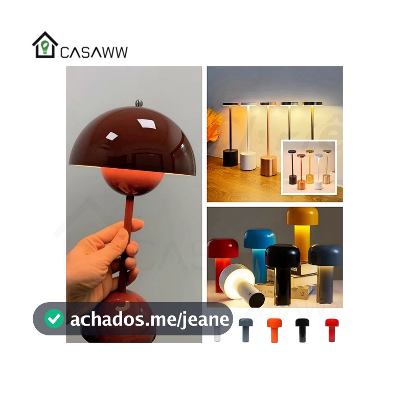 Luminária de Mesa Abajur Cogumelo LED Moderno Design Cabeceira Escrivaninha LED 3 em 1 Recarregável
