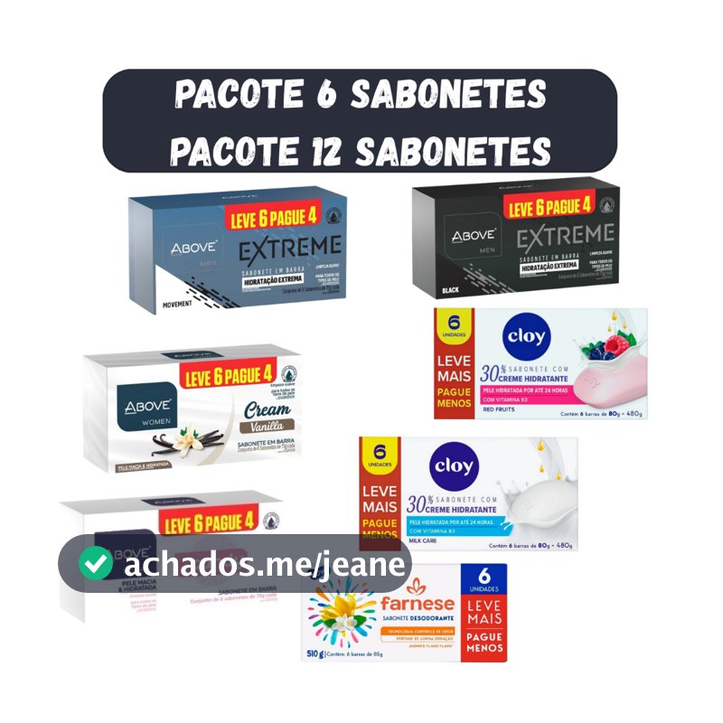 Pack Sabonete Above Cheiros Masculino e Feminino Banho 75g cada - Pacote 6 Sabonetes - Sabonete Hidratante em Barra
