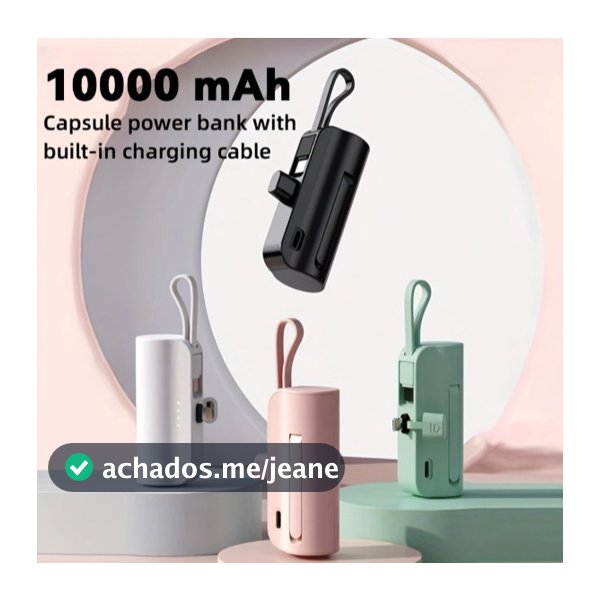 Carregador Portátil Mini Power Bank 10000mAh Com 02 Saídas Tipo-C / Lightning