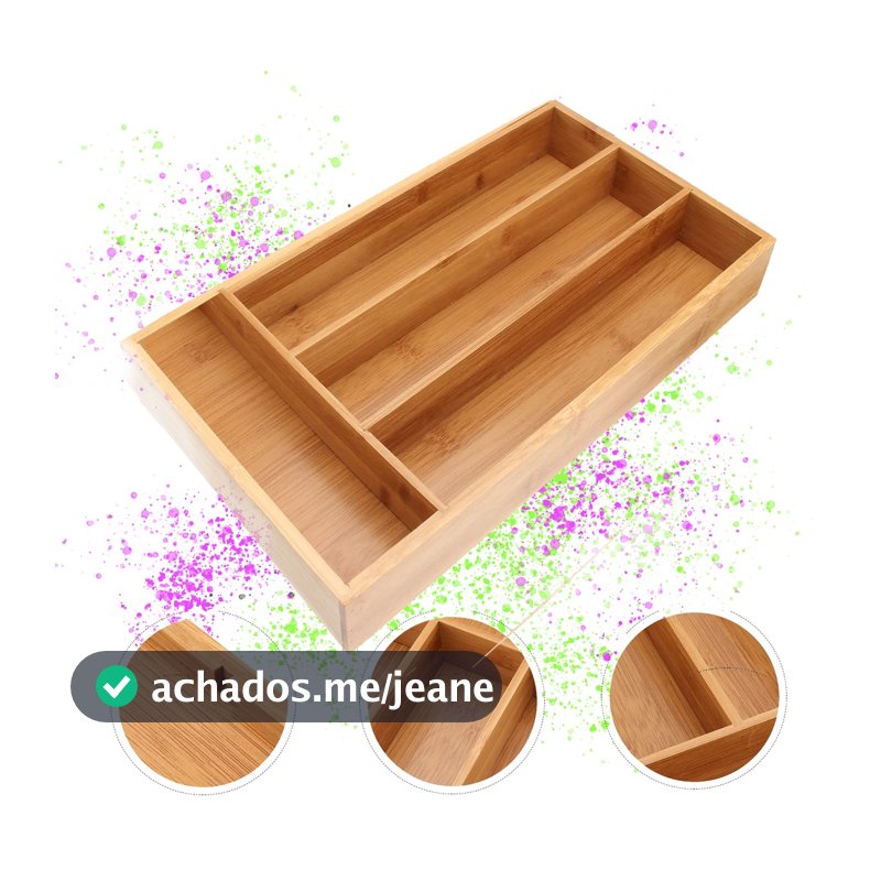 Porta Talheres Bambu 4 Divisórias Organizador Para Gavetas