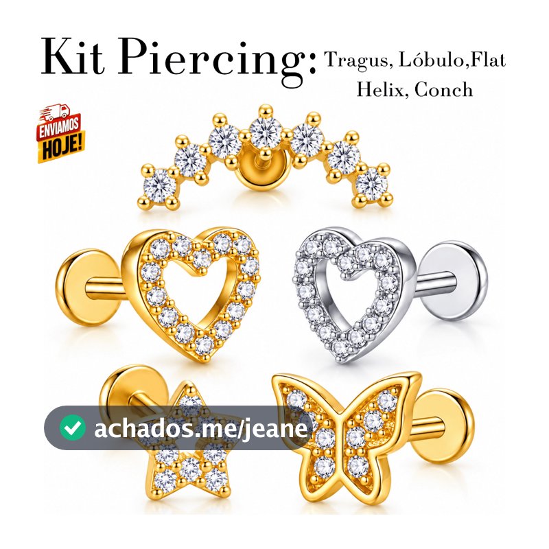 Piercing Tragus Aço Inox com Zircônia Helix Flat Conch Lóbulo Labret Brinco Feminino Masculino Alta Qualidade Premium
