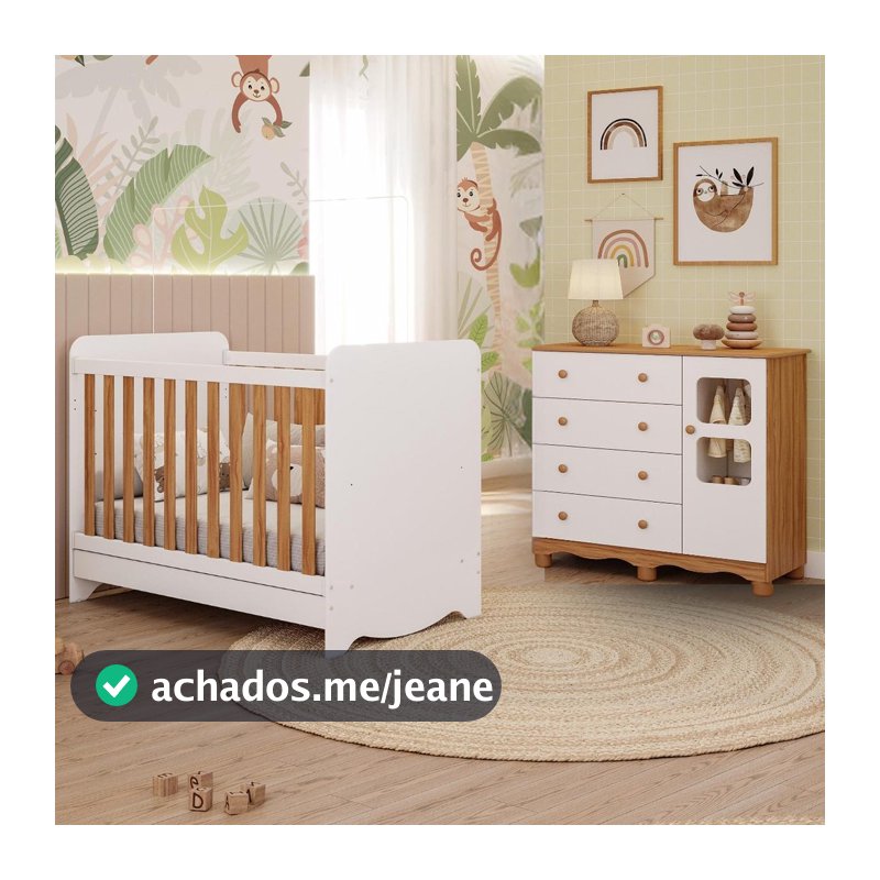 Quarto de Bebê Completo com Berço Americano Ben 3 Em 1 Cômoda Uli 4 Gavetas 100%MDF