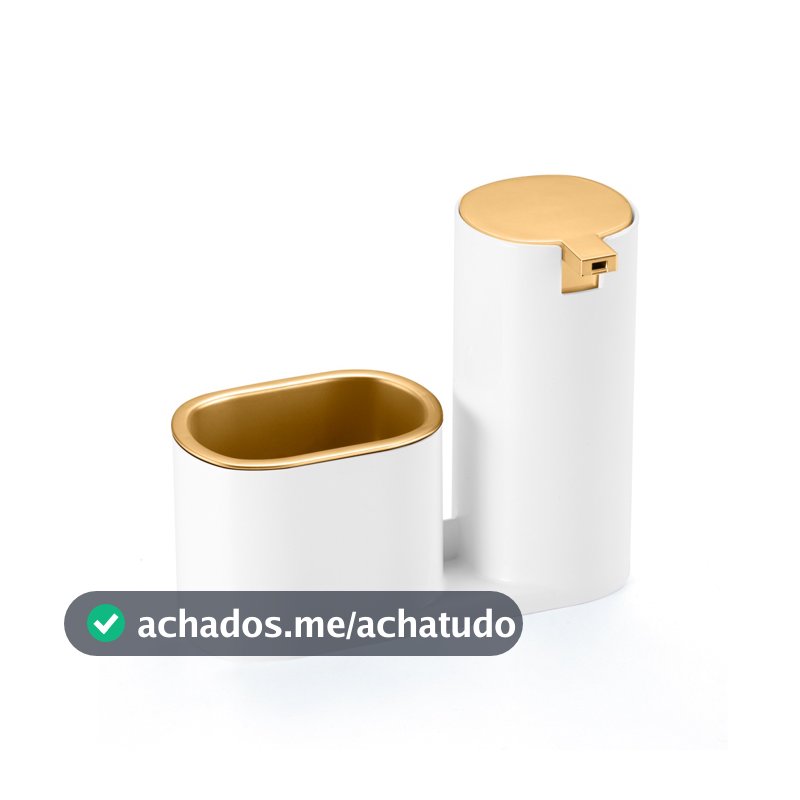 Dispenser Porta Detergente Bucha Luxo Conceito Branco Dourado Lindo