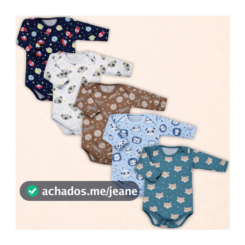 Kit 5 Peças Body Bebe M/Longa Estampado 100% Algodão Menino