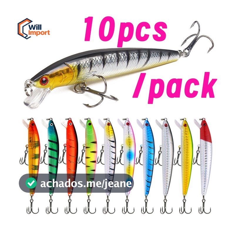 Kit 5/10 Iscas Artificiais Importadas 1/2 Meia Água de 10 cms e 9 gramas Pesca Tucunaré Traíra Dourado Robalo Black Bas