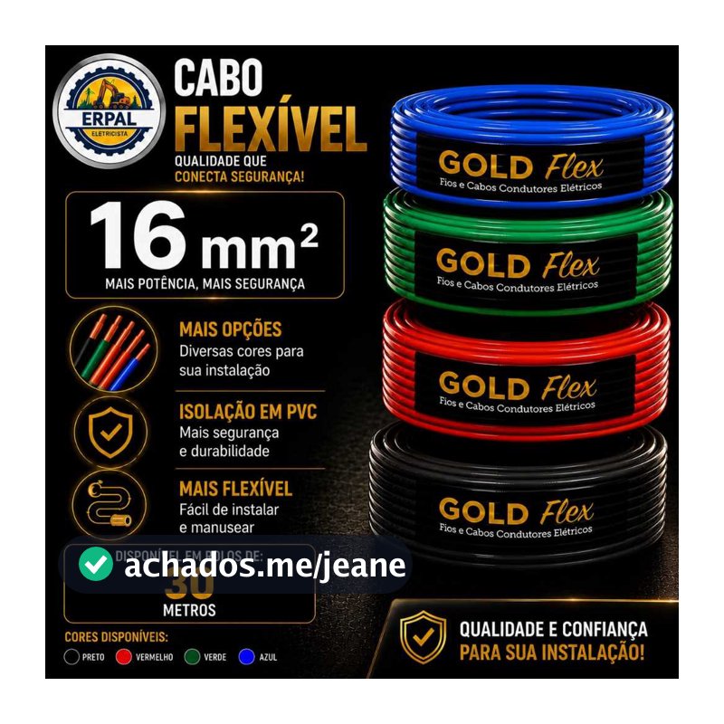 Fio Elétrico 16mm Cabo Flexível Goldflex 750V  Rolo C/ 30 Metros