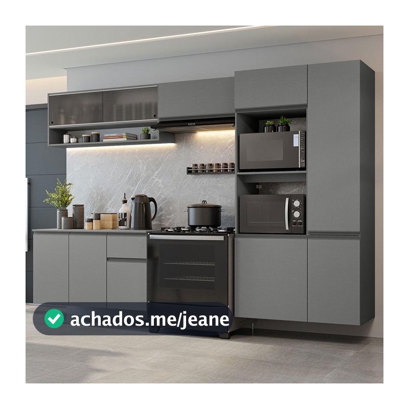 Armário de Cozinha Completa Suspenso 300cm Cinza Nice Madesa 06