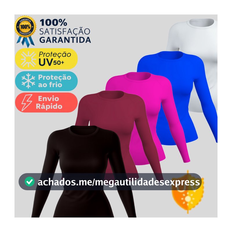 Camisa Feminina Térmica Proteção Solar Uv+50 Camiseta Segunda Pele Dry Fit Academia Manga Longa