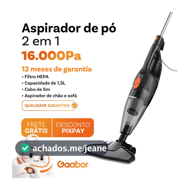 Gaabor Aspirador de Pó Portátil 2 em 1 com Fio e Haste Pressão de Sucção Forte 16000Pa Dust Off GVCW-M15A