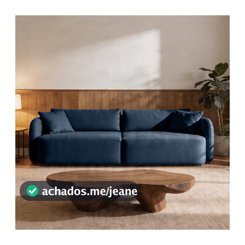 Sofá 3 Lugares Sala Living Orgânico 220cm Oregon K01 Veludo Azul Marinho - Lyam Decor