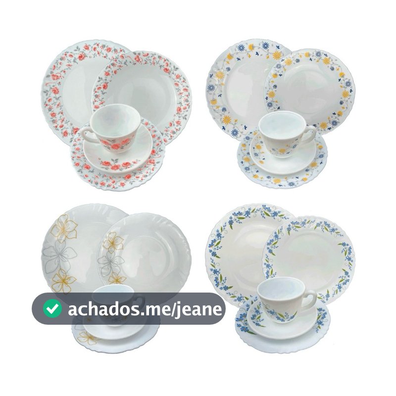 Aparelho de Jantar e Chá 20 Peças Decorado Florido Louças Pratos Jantar Sobremesa Xícaras