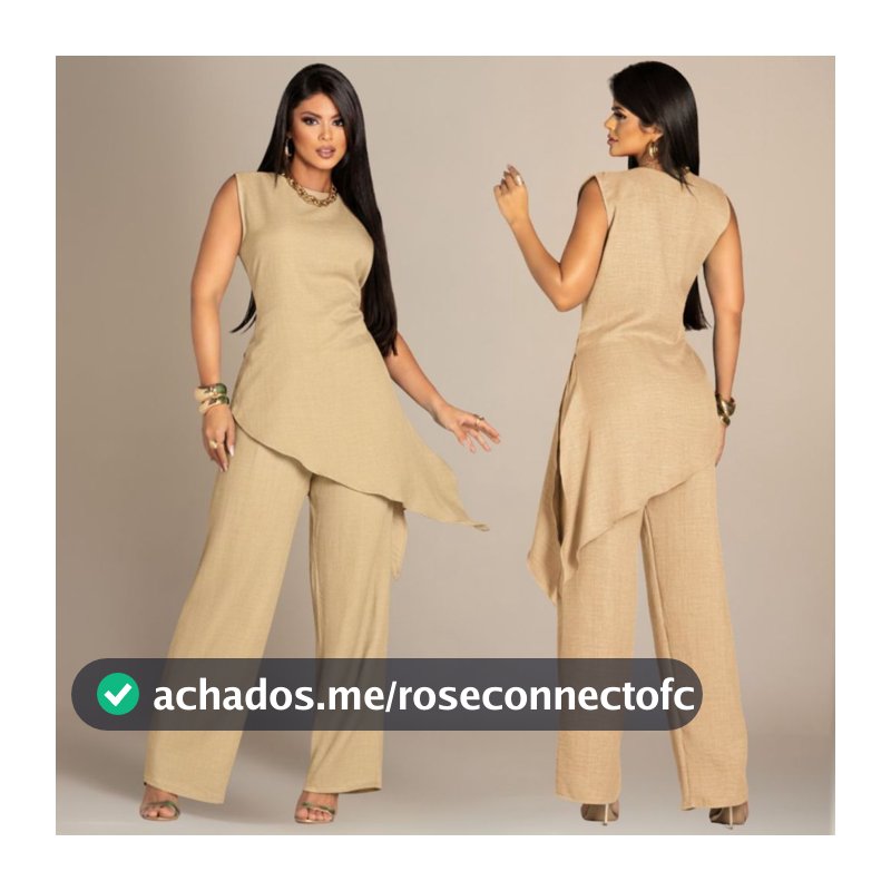 Conjunto Calça Pantalona Perna Larga Feminino Blusinha Blusa Assimétrica Elegante Alfaiataria Crepe Dunas