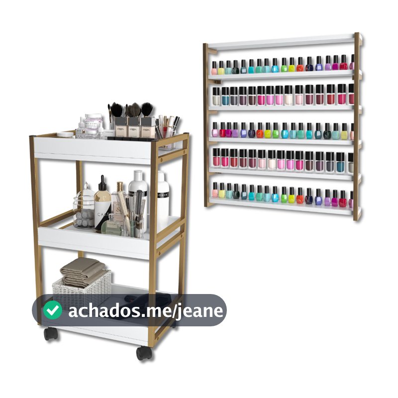 Kit Carrinho Auxiliar Industrial e Expositor Nicho Suporte Para Esmalte Salão De Beleza Manicure