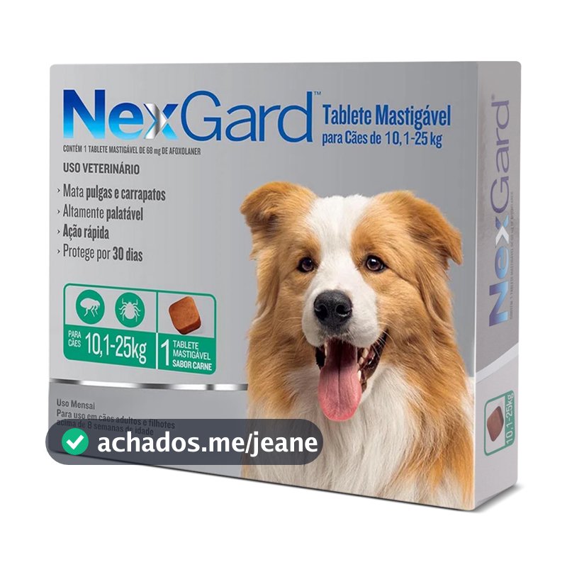 Nexgard 10,1kg a 25kg com 1 Comprimido Antipulgas e Carrapatos Para Cachorro