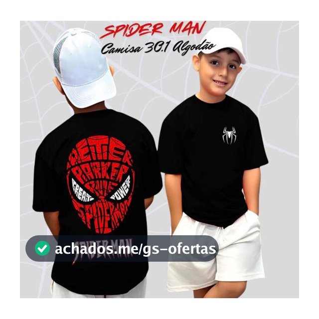 Camiseta Spider Man Homem Aranha Manga Curta Algodão Leve Fresca 2 ao 16 Meninos Estampada