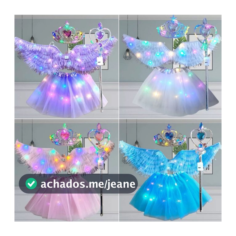 Fantasia Asa Borboleta Fada com LED Pisca Completa  e Infantil Varinha + Tiara Festa Carnaval