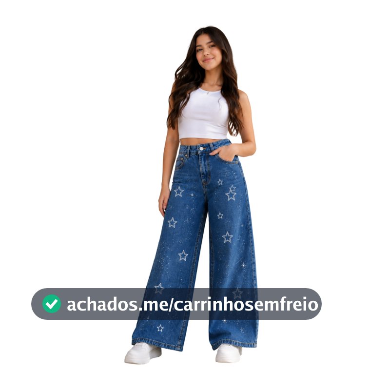 Calça jeans folgada wide leg pantalona infantil juvenil menina