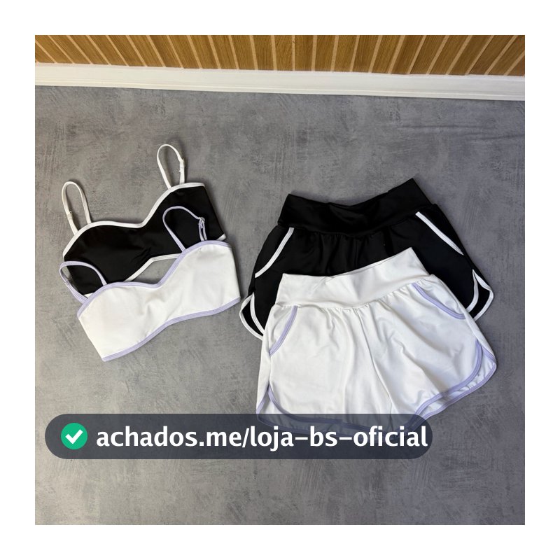 Conjunto Fitness Feminino Top E Short Duplo Bicolor Cintura Alta Blackout