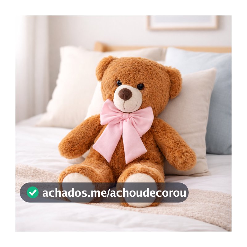 Urso Ursinho Grande Pelúcia 50cm Com Laço Decoração Presente Infantil Antialérgico Fofo
