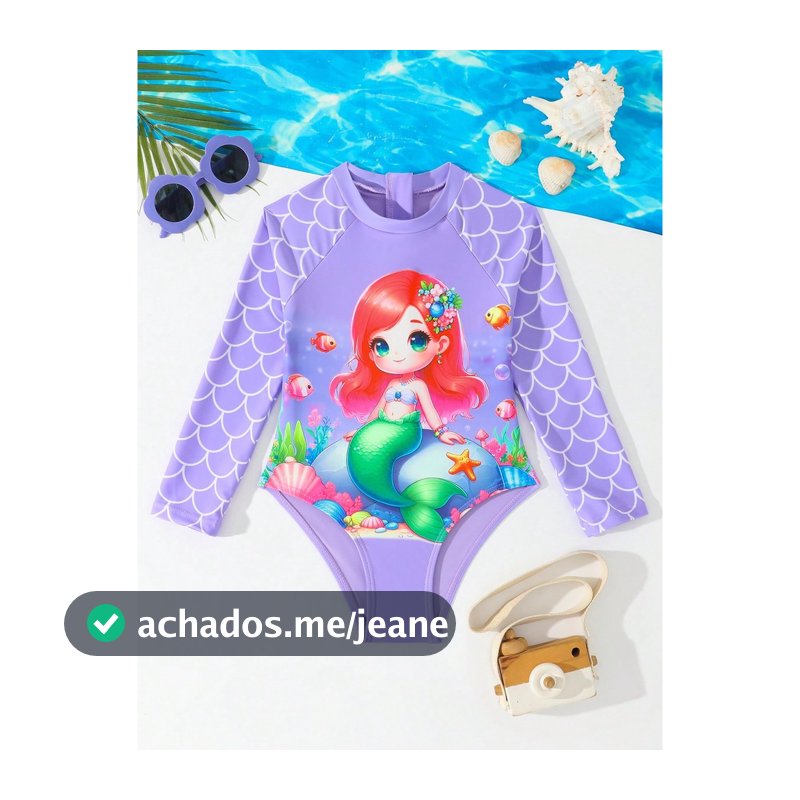 RWX VEST Maiô Infantil com Estampa de Sereia e Manga Longa 2025 B3625