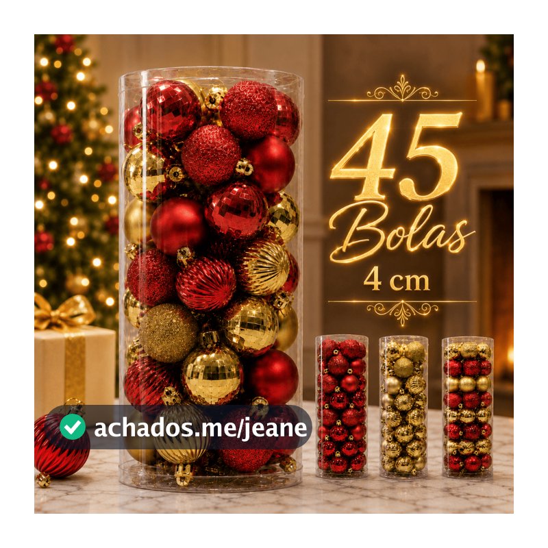 Kit 45 Bolinhas de Natal 4cm Vermelho Dourado Misto Decoração