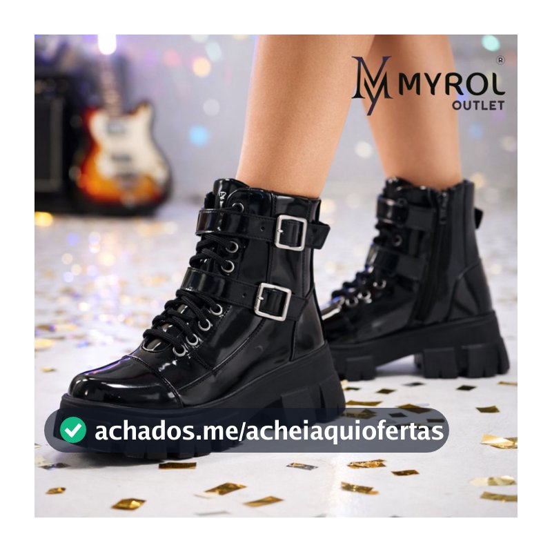 Bota Coturno Blogueira Rock Life Duas Fivelas Sola Tratorada