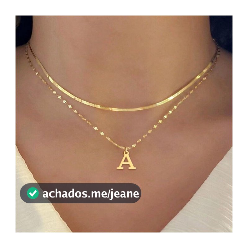 Colar Duplo em Corrente de Cobra e Lábios, Pingente Letra Inicial A-Z, Banhado a Ouro 18K ou Prata 925