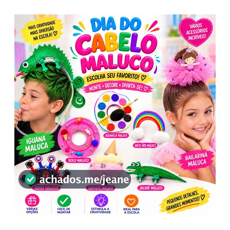 Cabelo Maluco Kit Acessórios Infantil Criativo para Escola Festa Penteado Menino Menina
