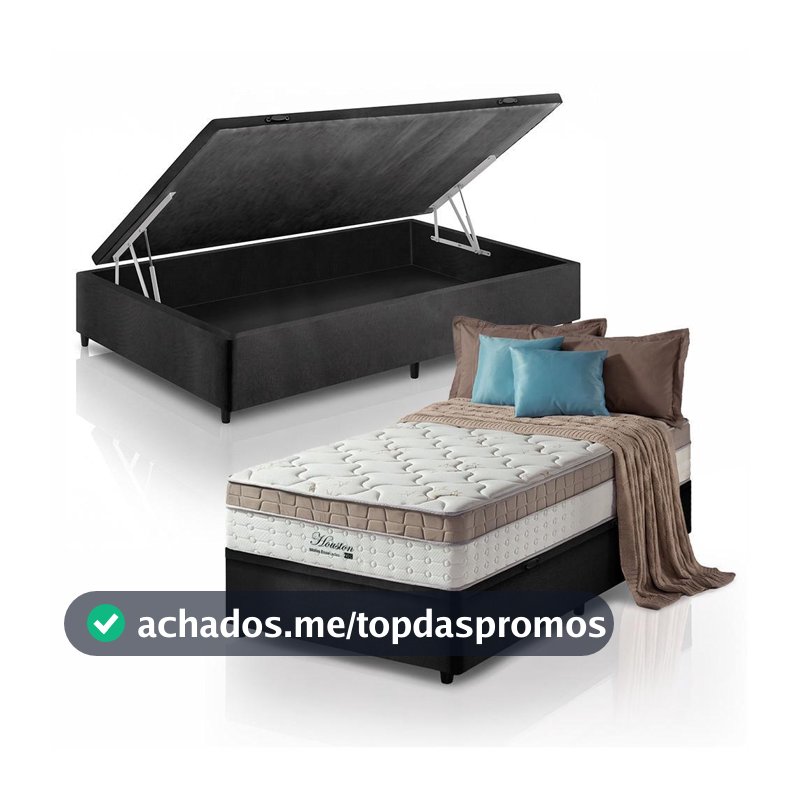 Cama Box Baú Solteiro King Preto + Colchão Molas Ensacadas Pillow In Zidi Houston 96x203x70cm