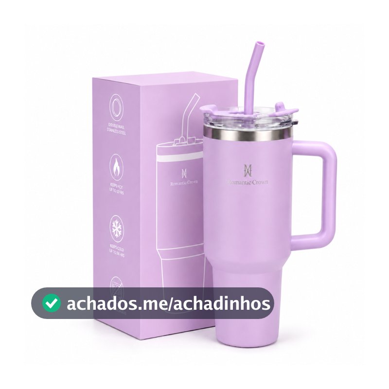 ROMANTIC CROWN Copo Térmico Inox Portátil 1200ml/600ml com Tampa e Canudo Garrafa Térmica Inoxidável